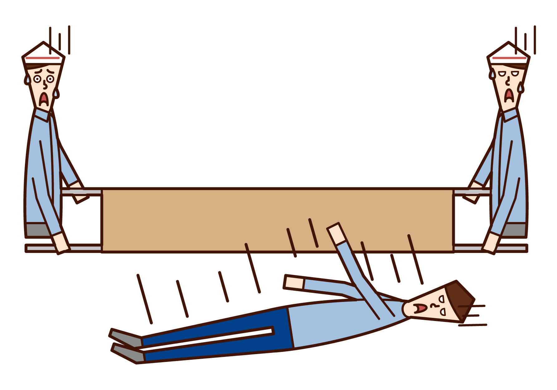 Illustration of a man (male) falling from a stretcher