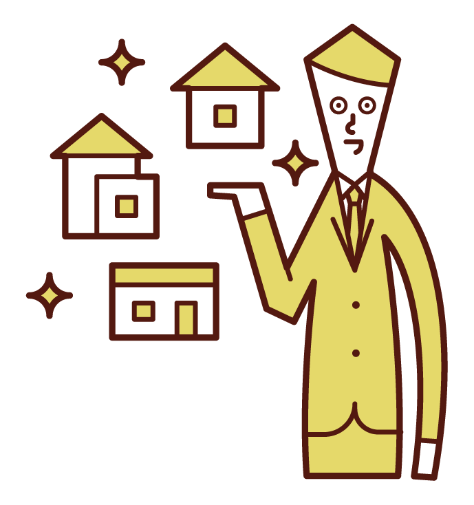 Illustration of a man working in a housing exhibition hall