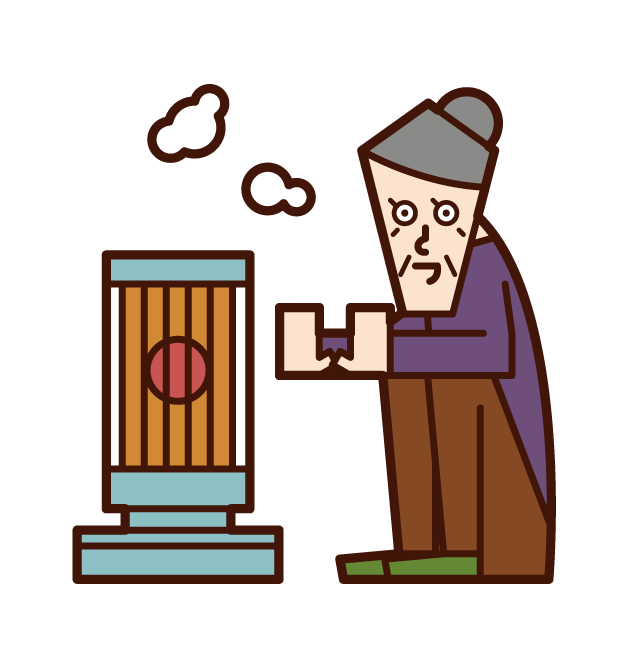 Illustration of a woman warming up with a stove