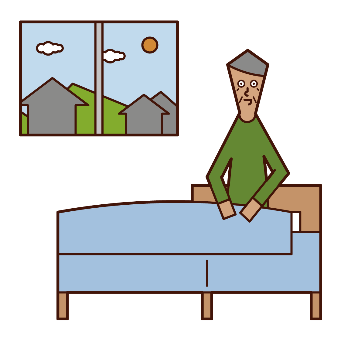Illustration of a person (grandfather) who wakes up