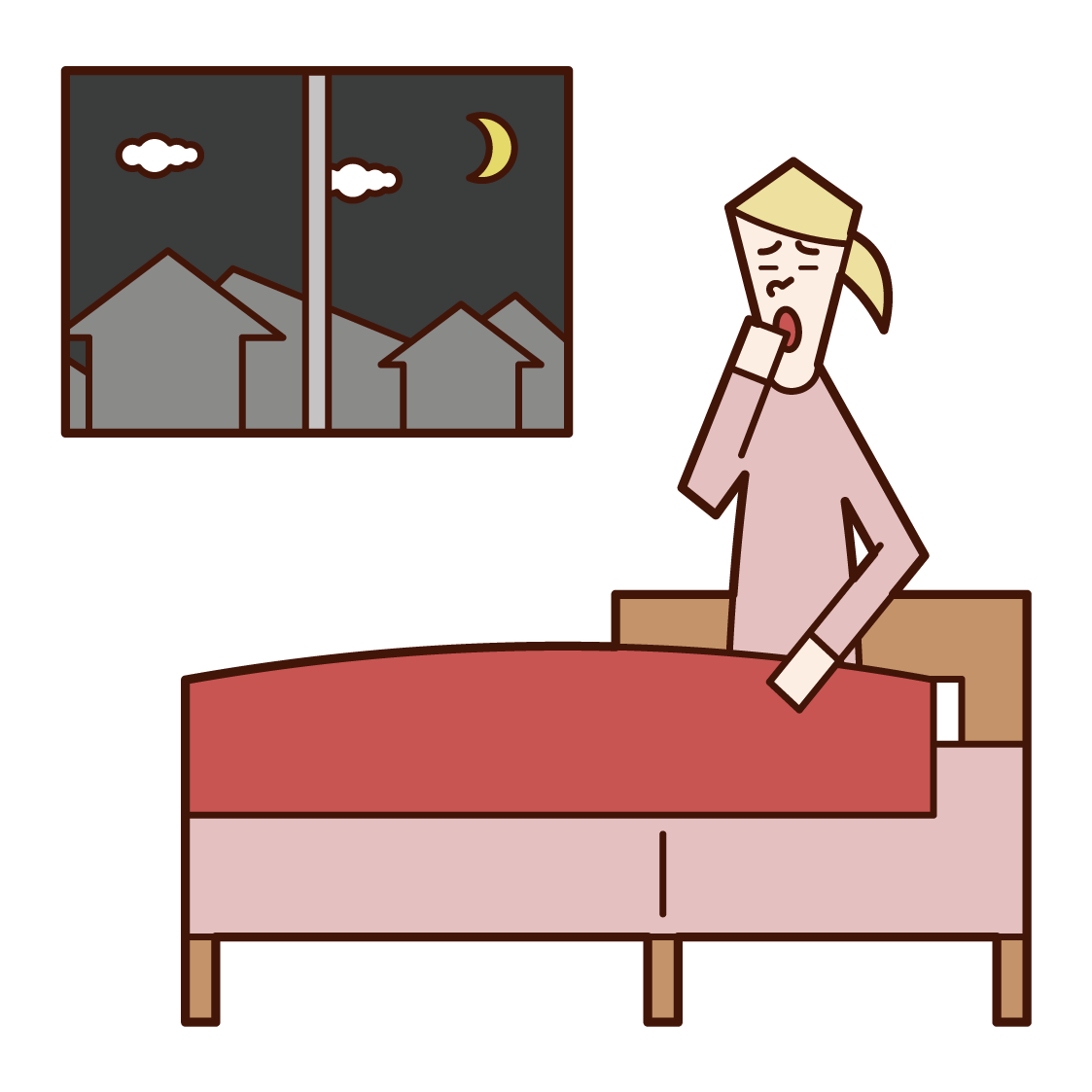 睡前的人（女性）的插圖