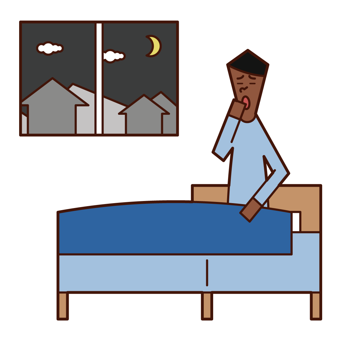 睡前的人（男性）的插圖