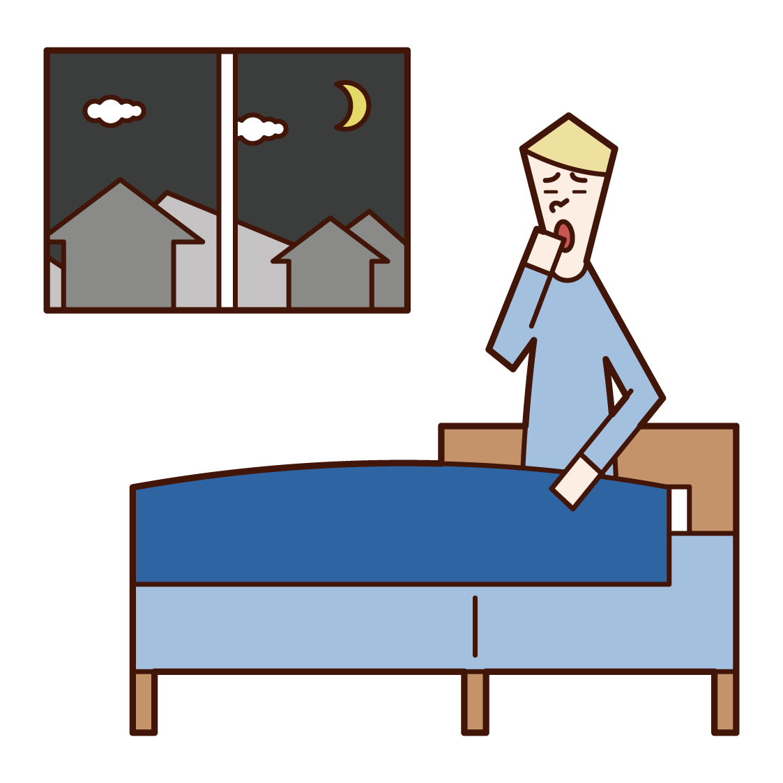 睡前的人（男性）的插圖