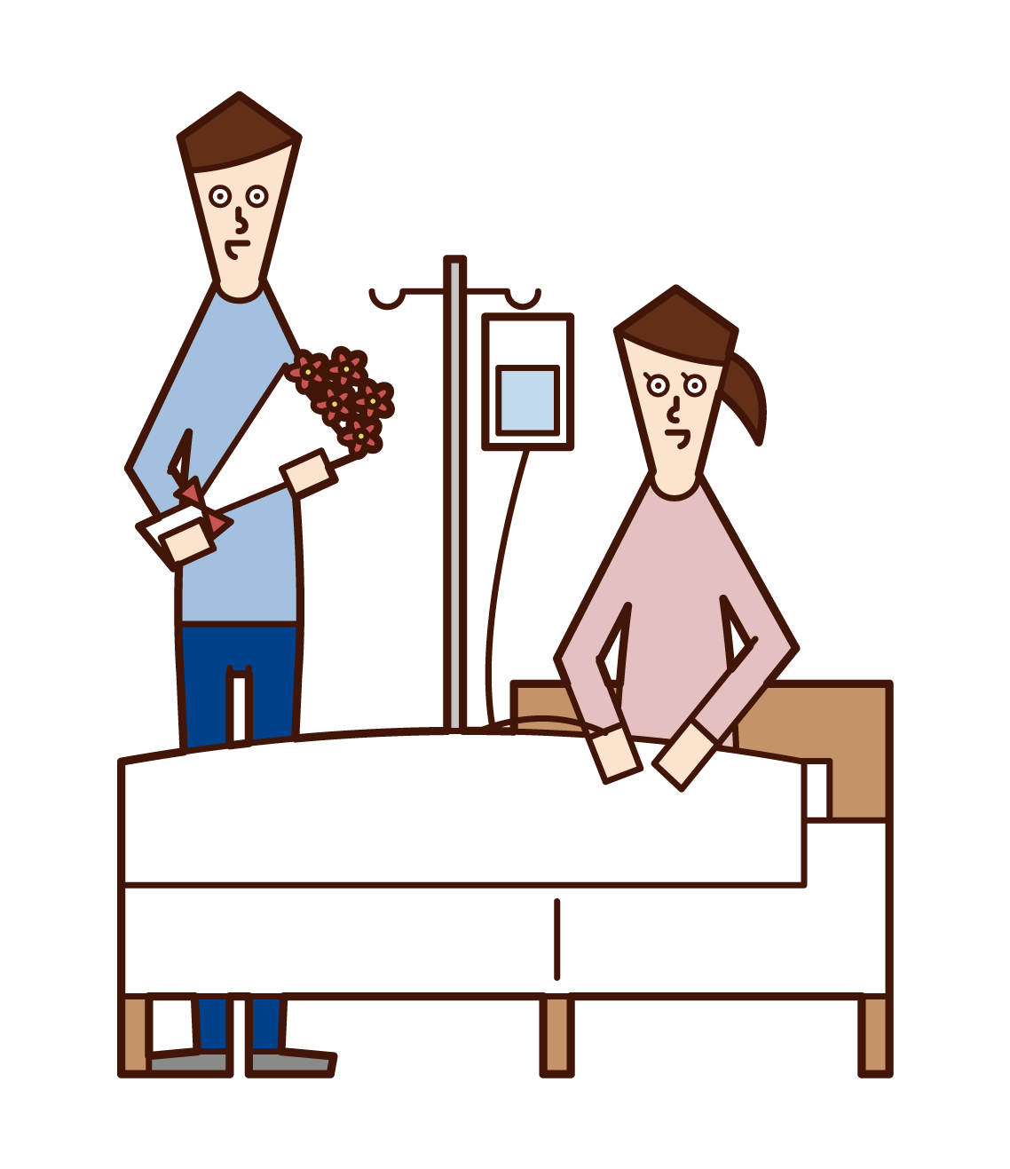 Illustration of a man visiting a hospitalized woman