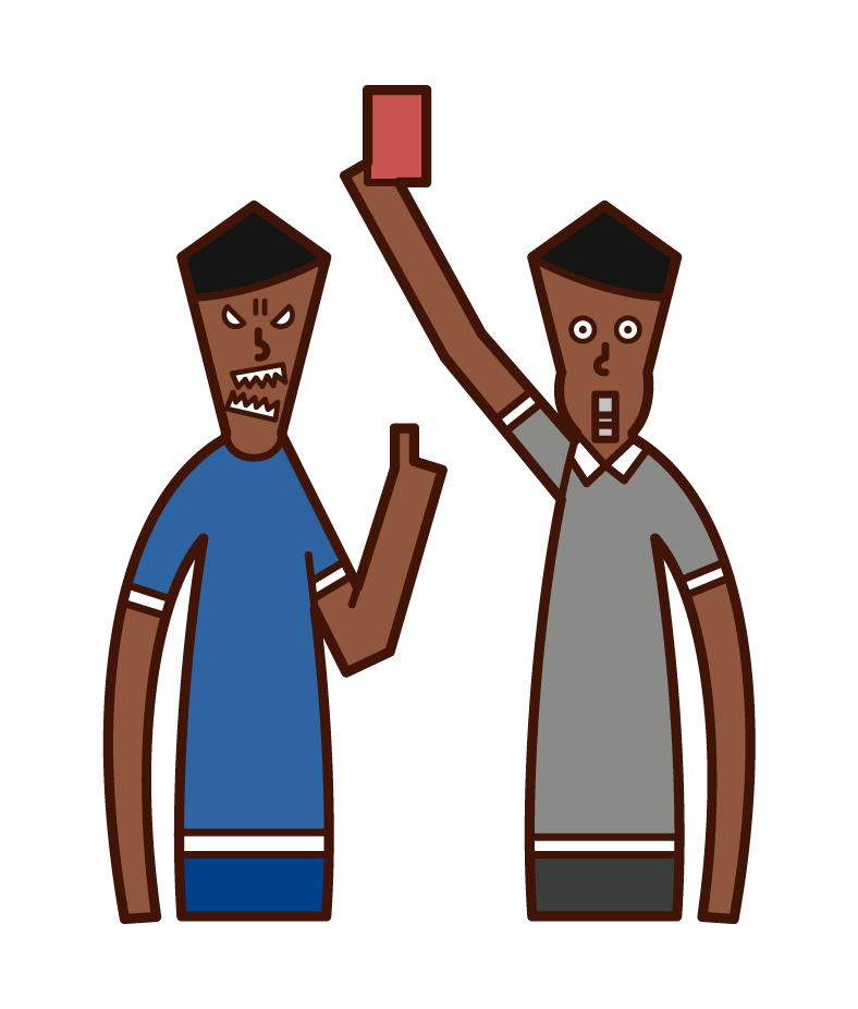 Illustration of a player (male) protesting against the referee