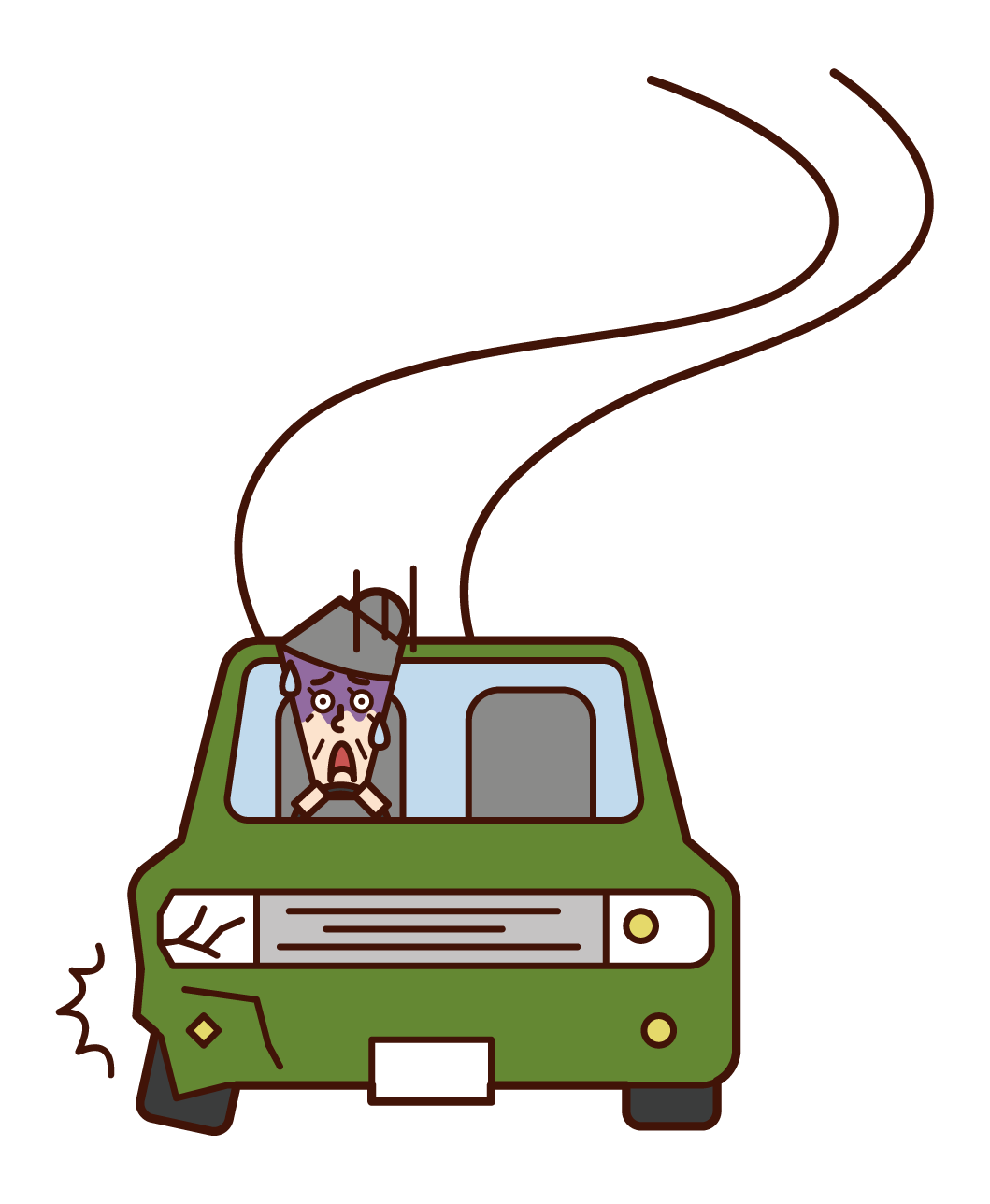 自動車で事故をした人（おばあさん）のイラスト