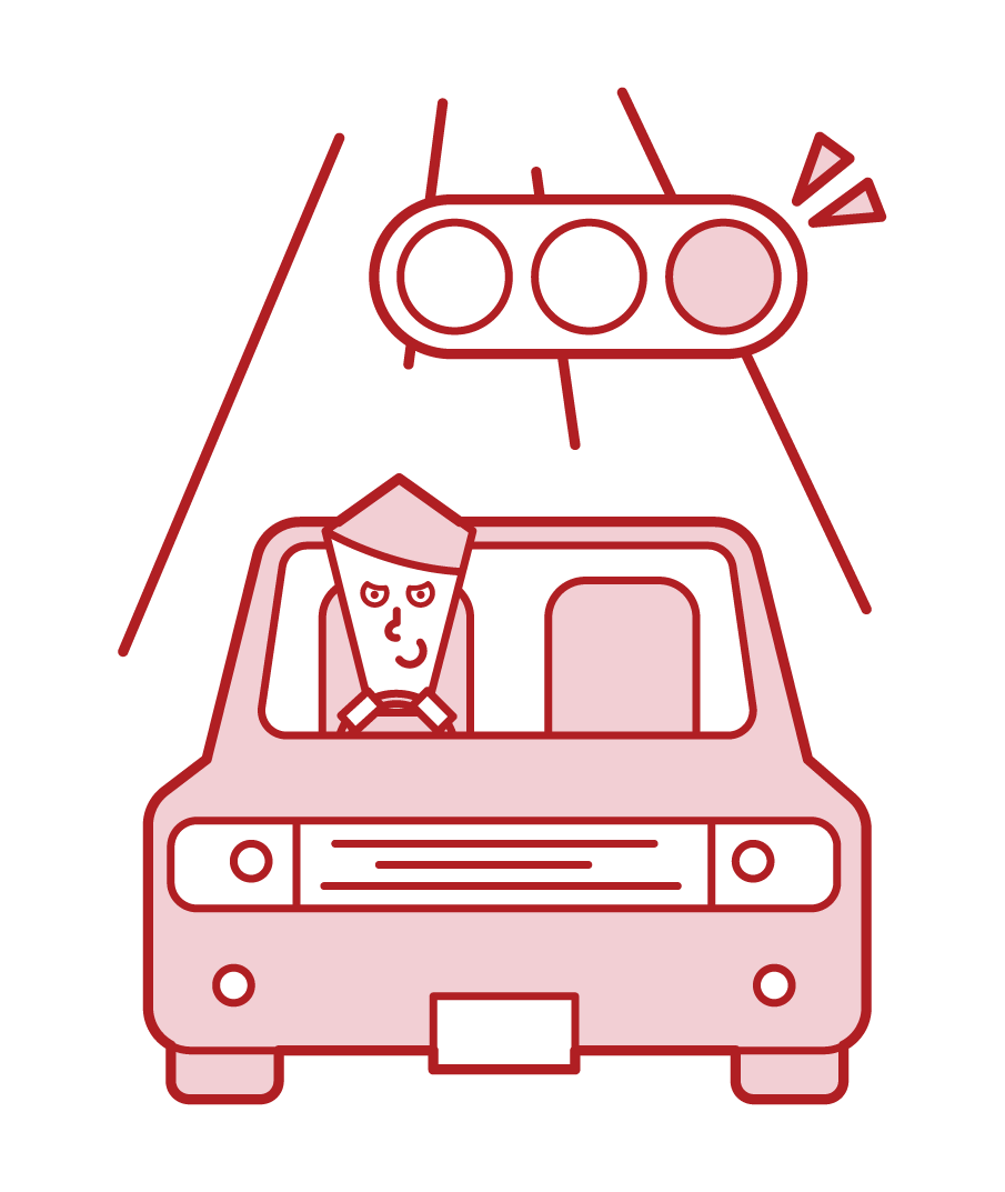 忽略紅燈的司機（男性）的插圖