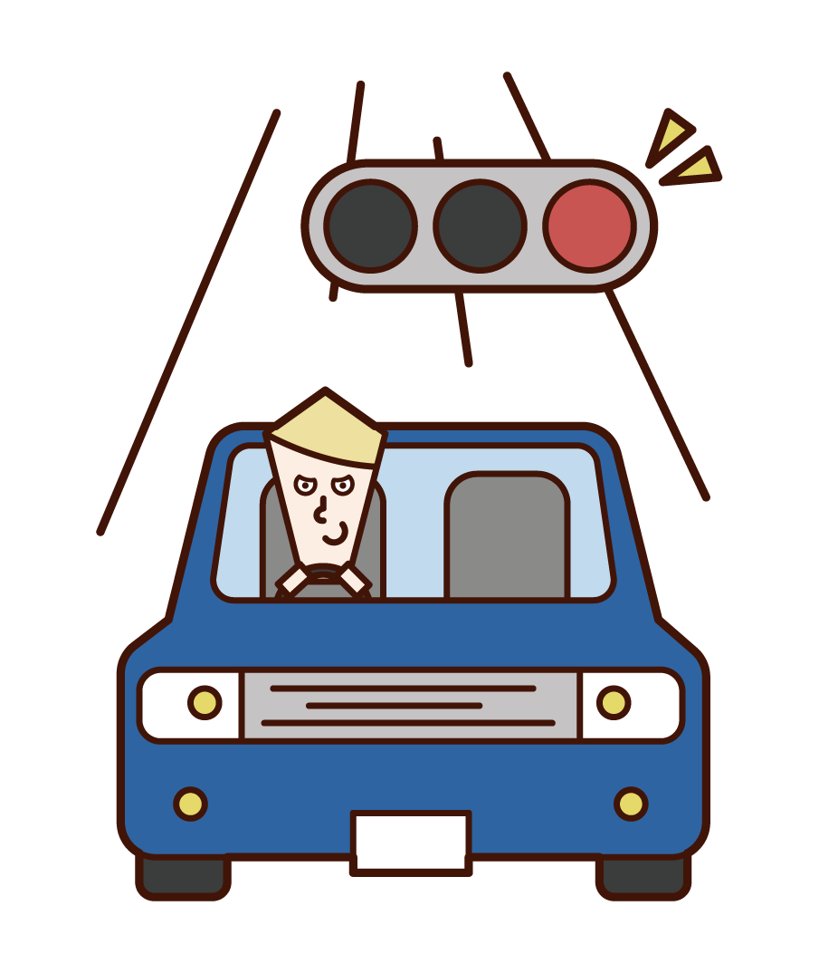 Illustration of a driver (male) ignoring a red light