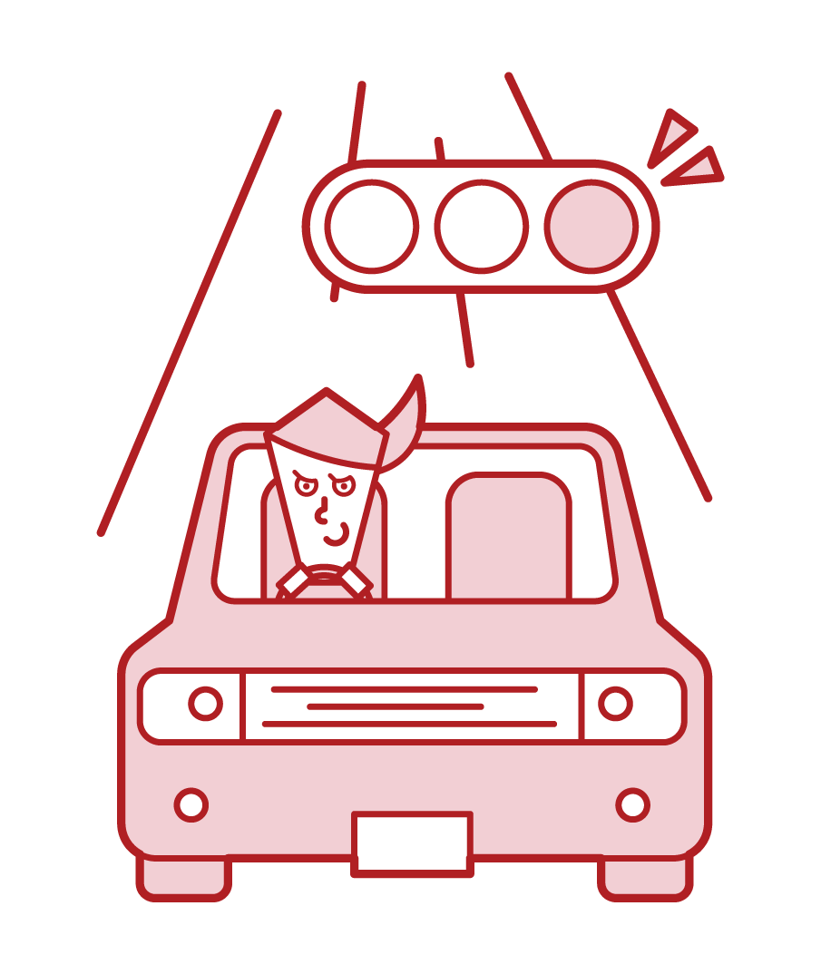 赤信号を無視する運転手（女性）のイラスト