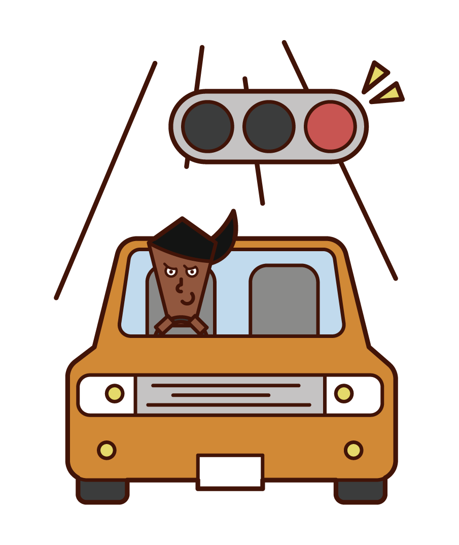 Illustration of a driver (woman) ignoring a red light