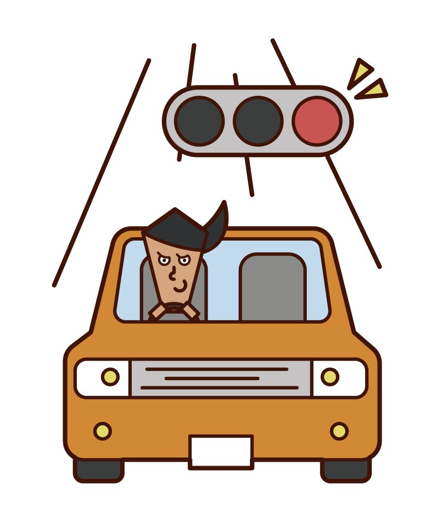 無視紅燈的司機（女性）的插圖