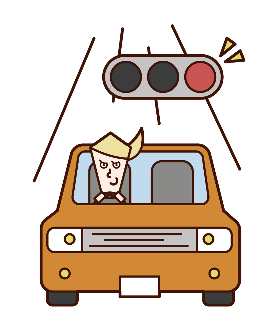 Illustration of a driver (woman) ignoring a red light