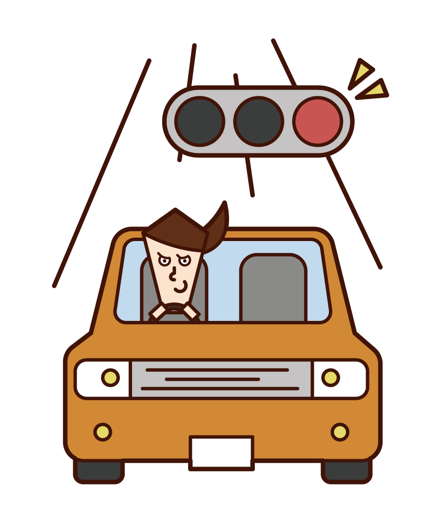 Illustration of a driver (woman) ignoring a red light