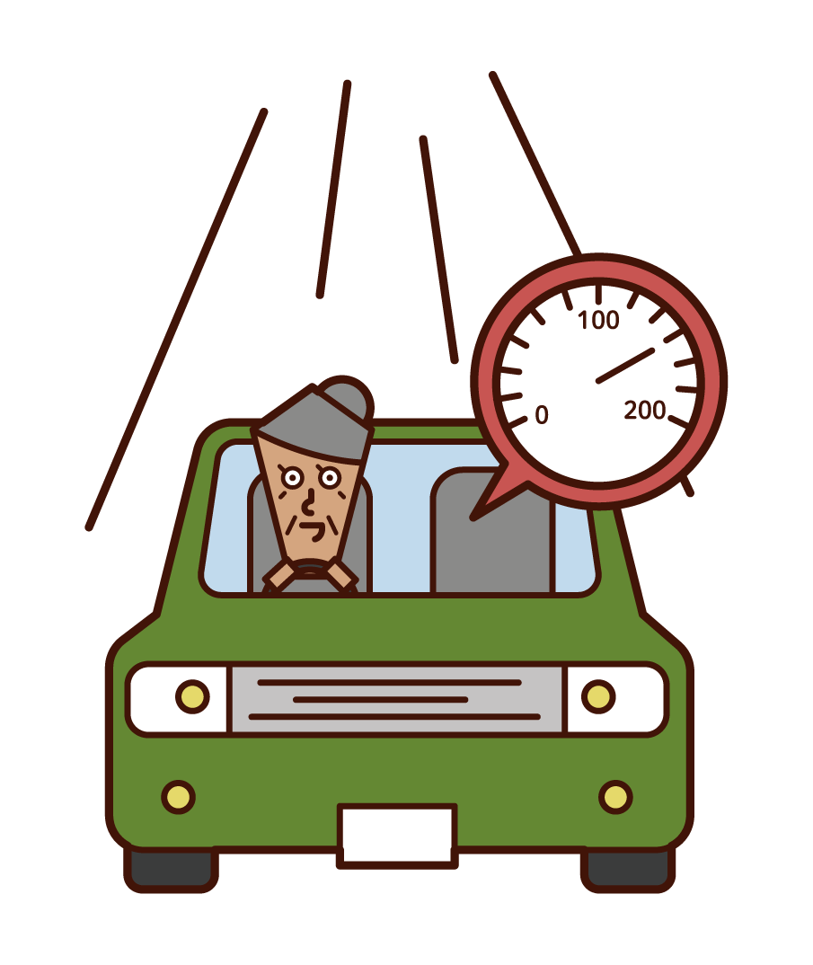 Illustration of a speeding driver (grandmother)