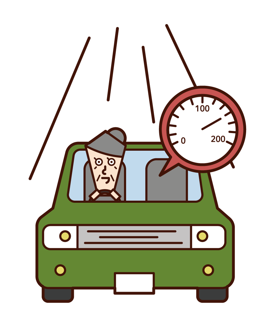 Illustration of a speeding driver (male)