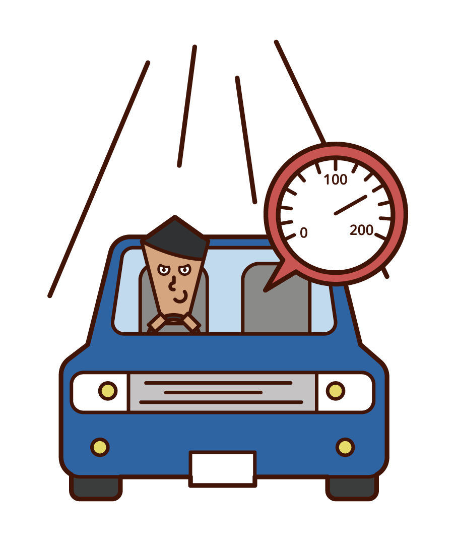 Illustration of a speeding driver (male)