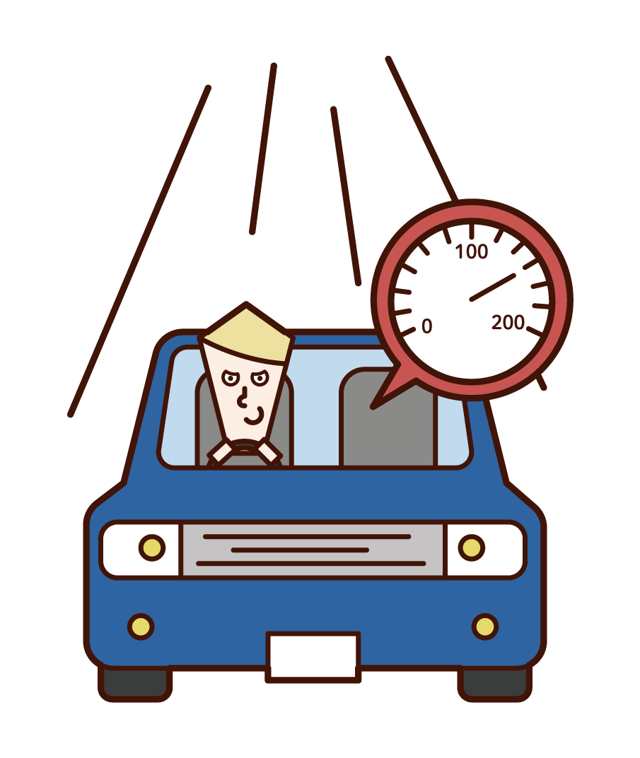 Illustration of a speeding driver (male)