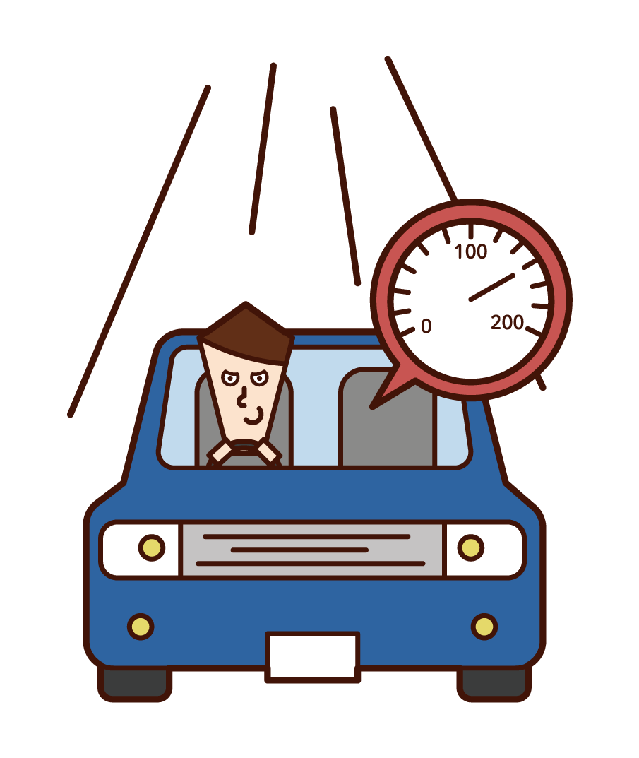 スピード違反をする運転手（男性）のイラスト