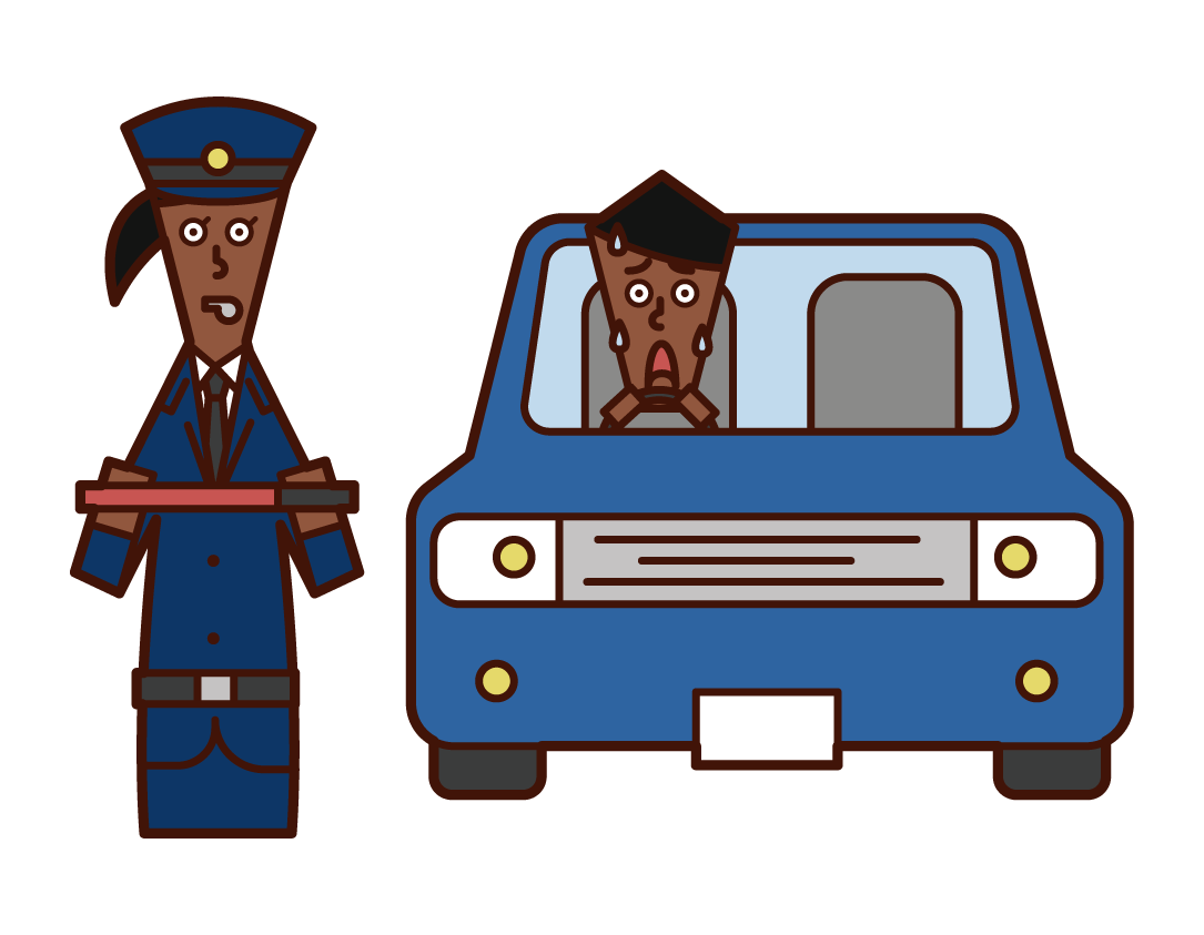 Illustration of a police officer (woman) cracking down on a car