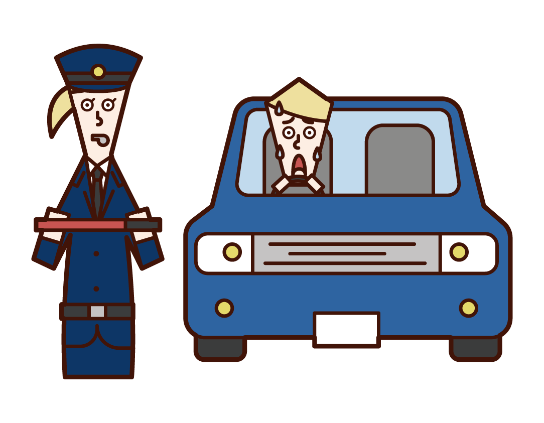 Illustration of a police officer (woman) cracking down on a car