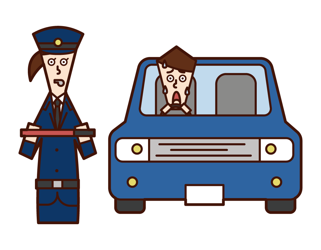 Illustration of a police officer (woman) cracking down on a car