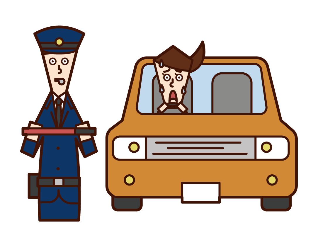 パトカーから逃げる運転手（男性）のイラスト