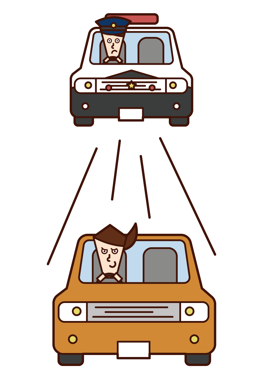 パトカーから逃げる運転手（男性）のイラスト