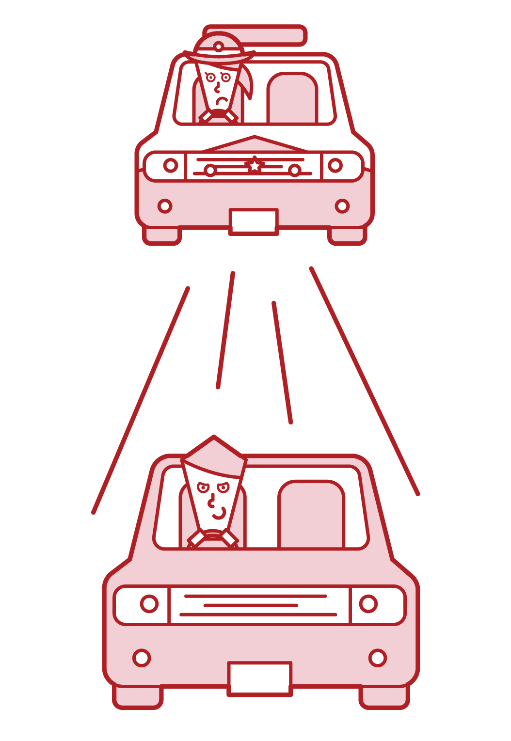 Illustration of a driver (male) fleeing a police car