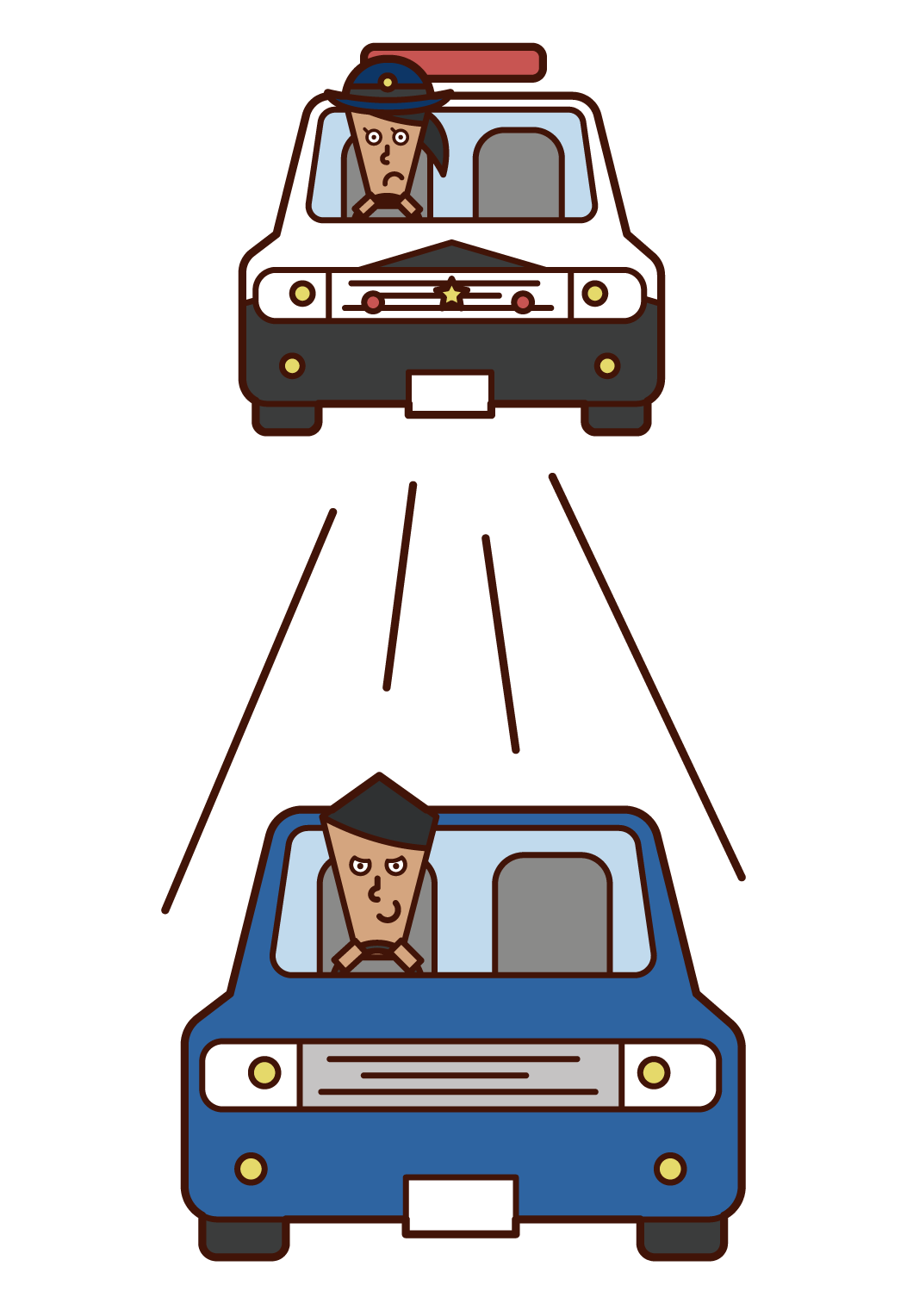 Illustration of a driver (male) fleeing a police car
