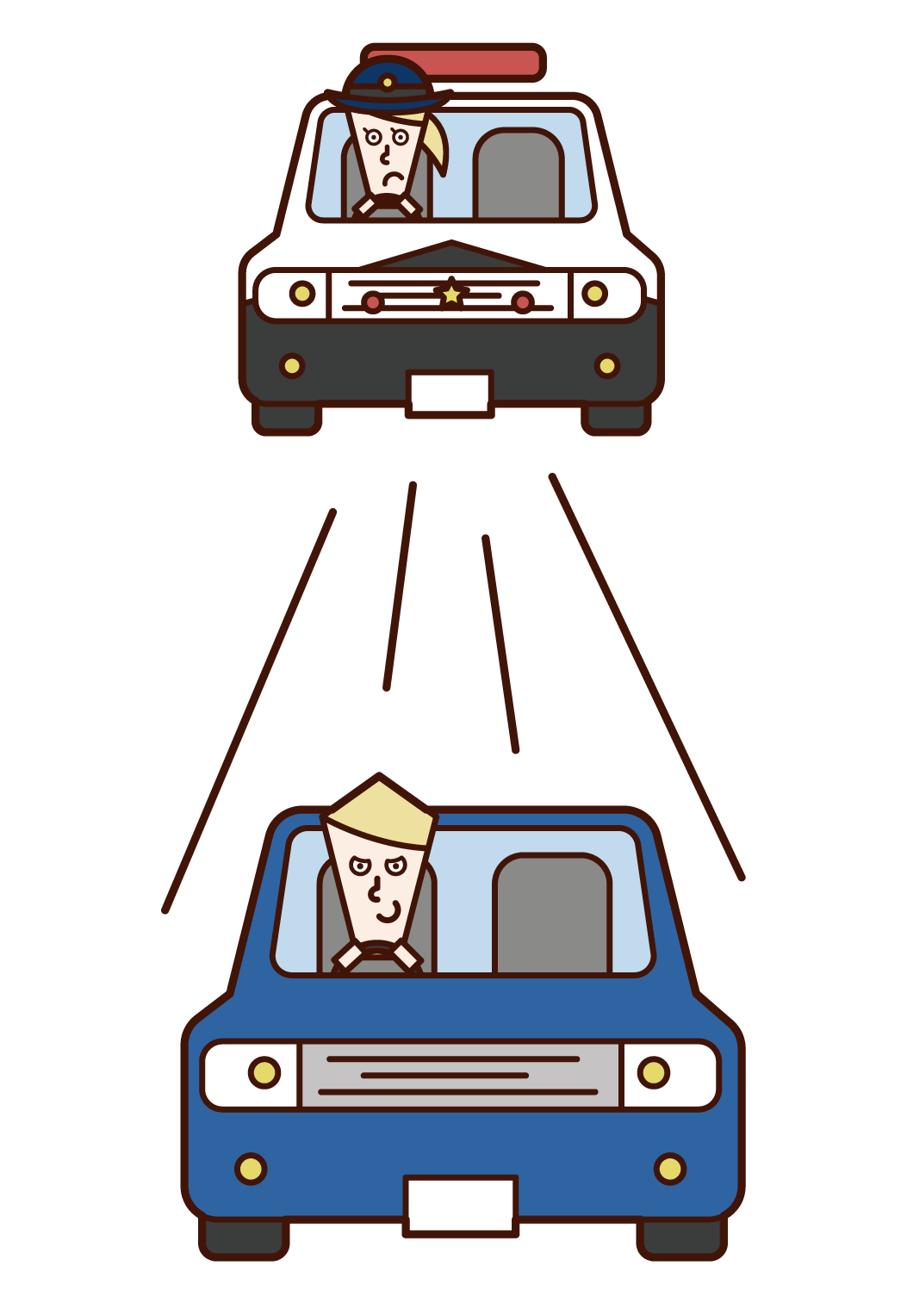 Illustration of a driver (male) fleeing a police car