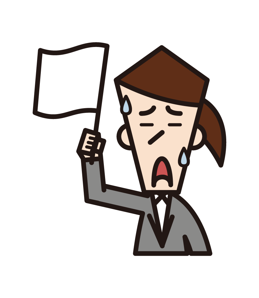 Illustration of a man raising a flag and giving up