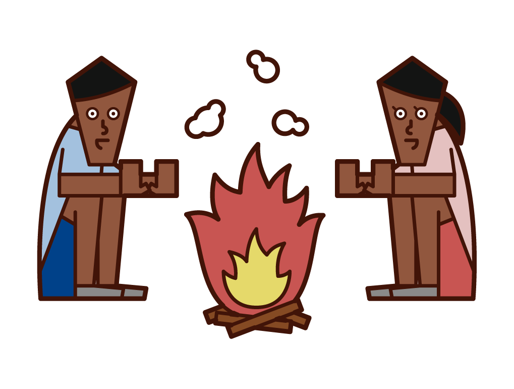 Illustration of a couple making a bonfire