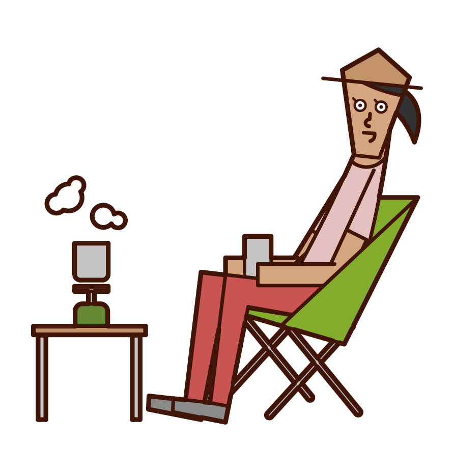 在營地喝咖啡的人（女性）的插圖