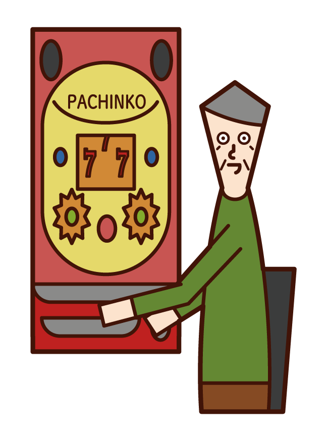 Illustration of a man who enjoys pachinko and gambling