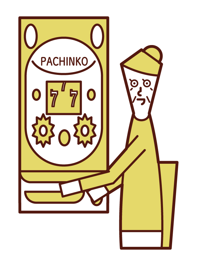 Illustration of a person (grandmother) who enjoys pachinko gambling