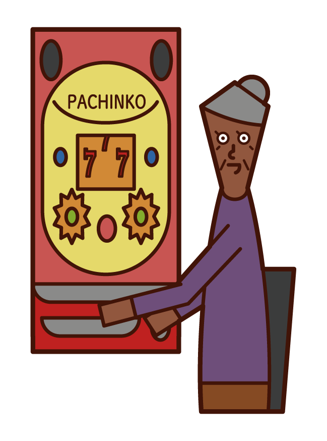 Illustration of a person (grandmother) who enjoys pachinko gambling
