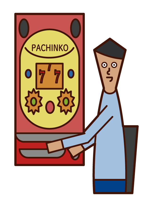 Illustration of a man who enjoys pachinko and gambling
