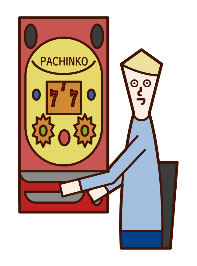 Illustration of a man who enjoys pachinko and gambling