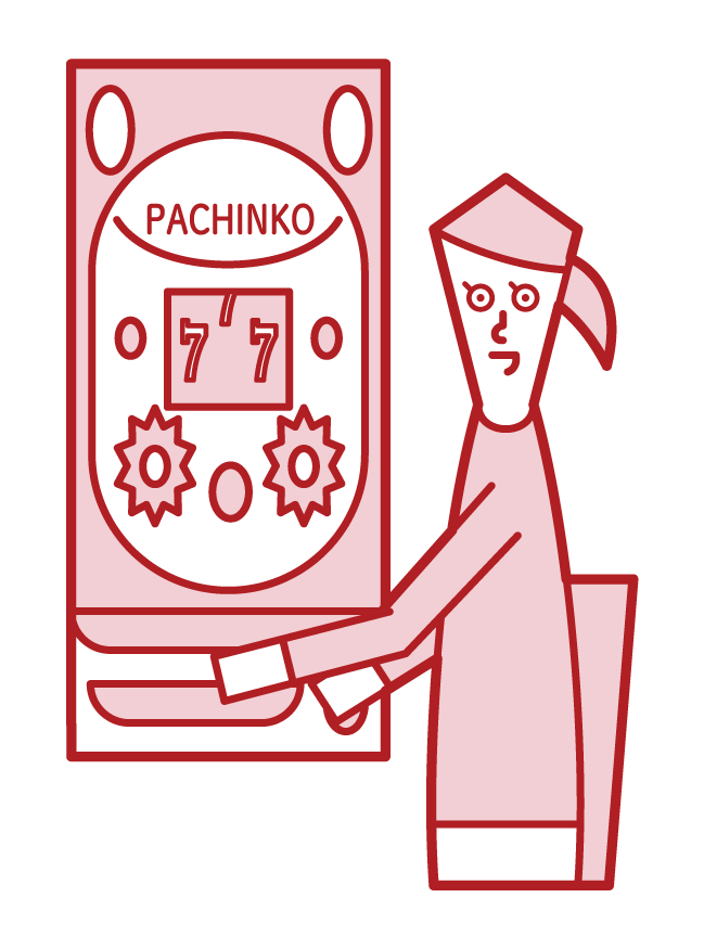 Illustration of a woman who enjoys pachinko gambling
