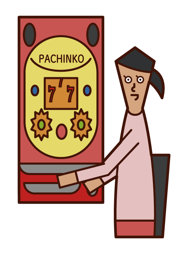 Illustration of a woman who enjoys pachinko gambling