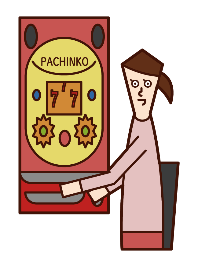 Illustration of a person (grandmother) who enjoys pachinko gambling