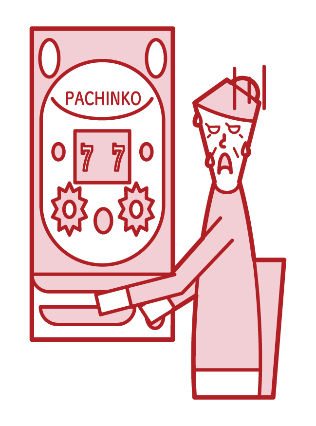 Illustration of a person (grandmother) who lost in pachinko gambling