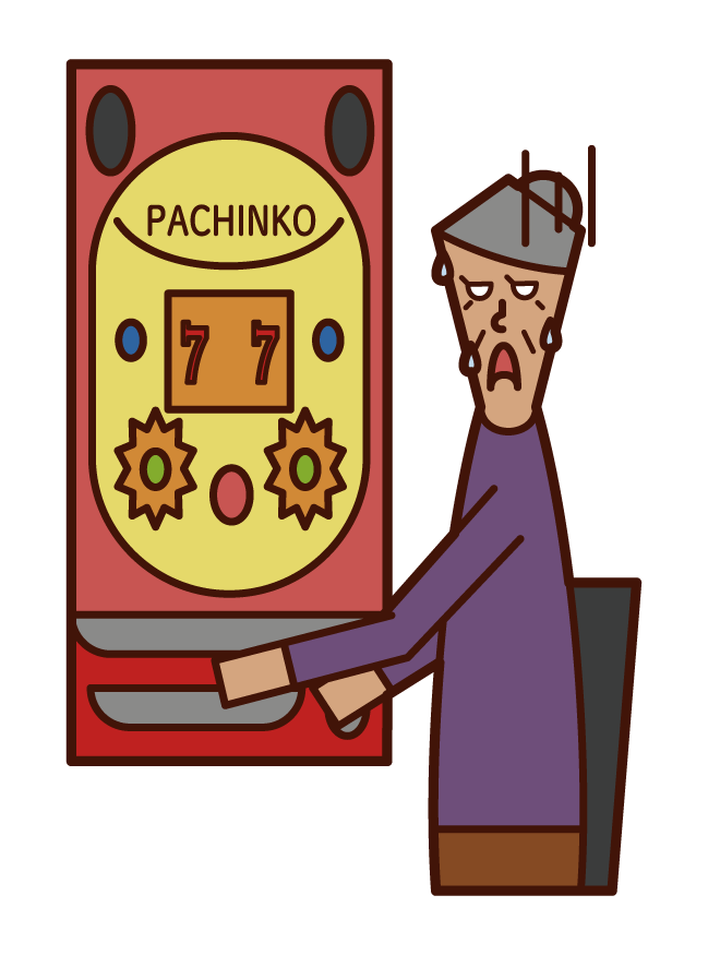 Illustration of a person (grandmother) who lost in pachinko gambling