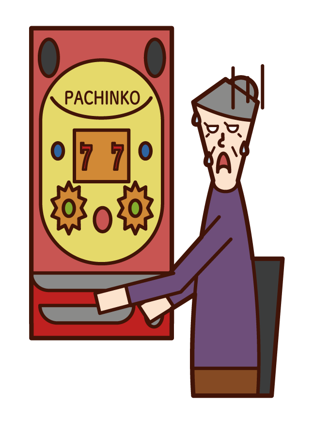 Illustration of a person (grandmother) who lost in pachinko gambling