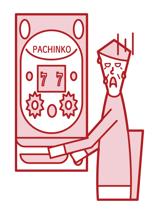 Illustration of a person (grandfather) who lost in pachinko gambling