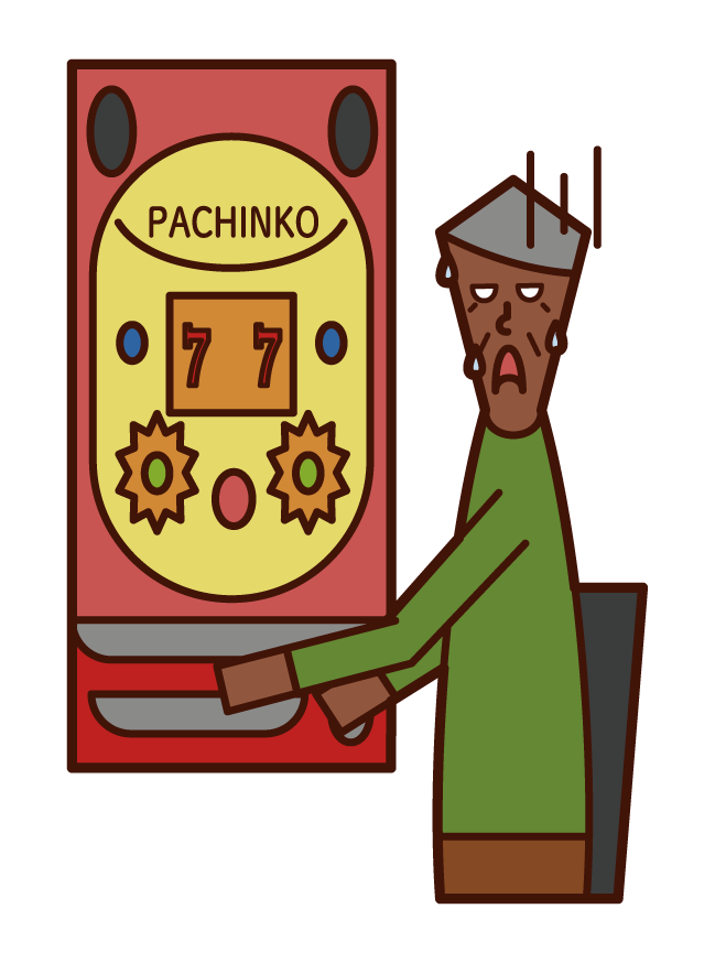 Illustration of a person (grandfather) who lost in pachinko gambling