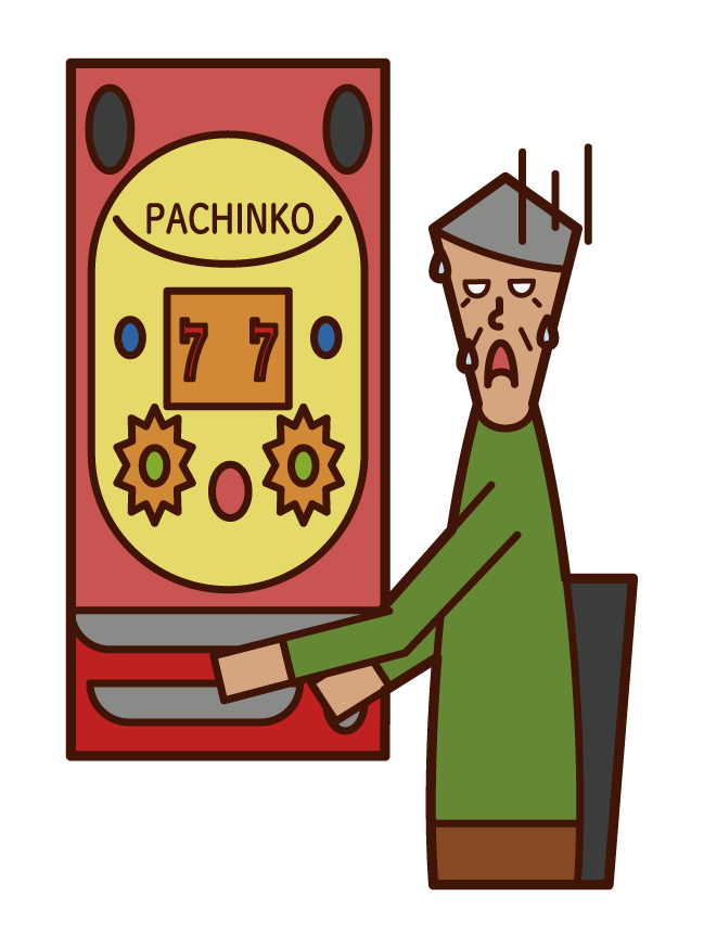 Illustration of a person (grandfather) who lost in pachinko gambling