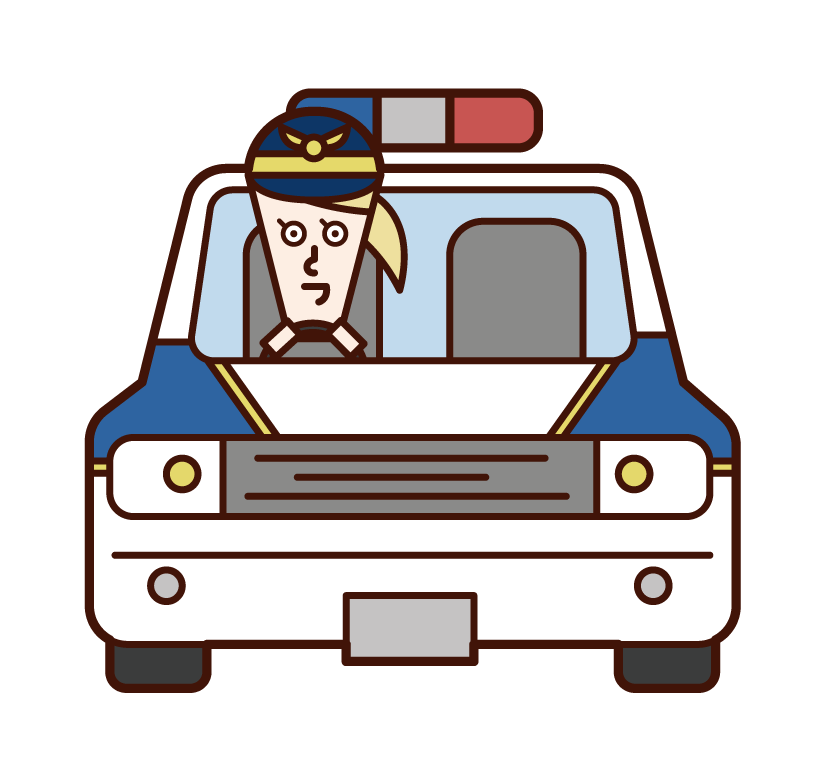 Korean police car and police officer (woman) illustration