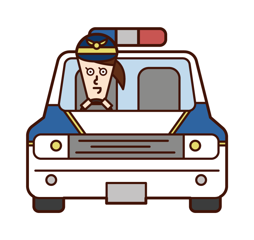 Korean police car and police officer (woman) illustration