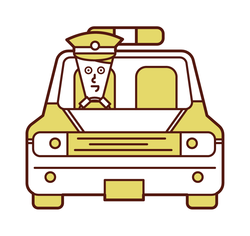 Illustration of Korean police car and police officer (male)